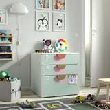 SMÅSTAD / PLATSA 3-drawer dresser, white/light green, 60x57x63 cm
