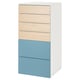 SMÅSTAD / PLATSA 6-drawer dresser, white birch/blue, 60x57x123 cm