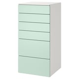 SMÅSTAD / PLATSA 6-drawer dresser, white/light green, 60x57x123 cm