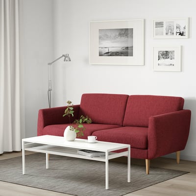 SMEDSTORP Loveseat, Lejde/red/brown birch