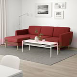 SMEDSTORP Sofa with chaise, Lejde/red/brown birch