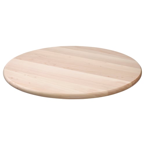 SNUDDA round wooden tray, natural. Simply spinning for easy access, made of solid aspen with clear lacquer finish.