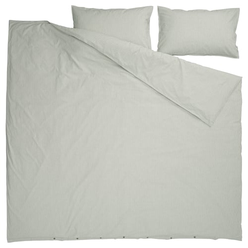 Ikea SOLFIBBLA bed linens, black & white stripes, cotton, rectangular, matching duvet cover & pillowcases.