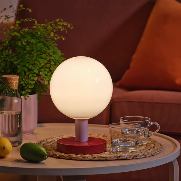 SOLVINDEN LED decorative light, battery operated globe/red light pink, 26 cm