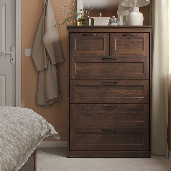 SONGESAND 6-drawer chest, brown, 82x126 cm