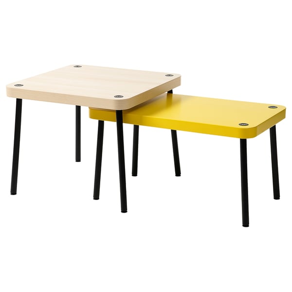 SONHULT Nesting tables, set of 2, yellow/birch effect