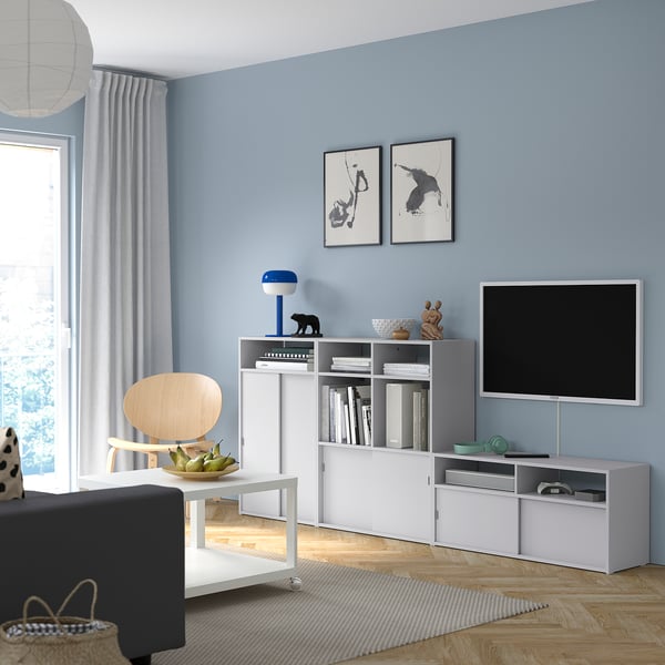 SPIKSMED TV storage combination, light gray, 234x32x96 cm