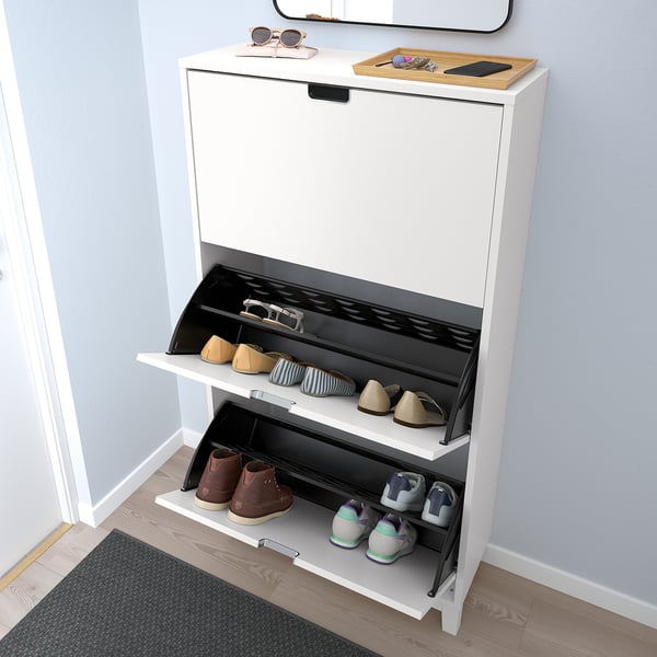 STÄLL Shoe cabinet with 3 compartments, white, 79x29x148 cm