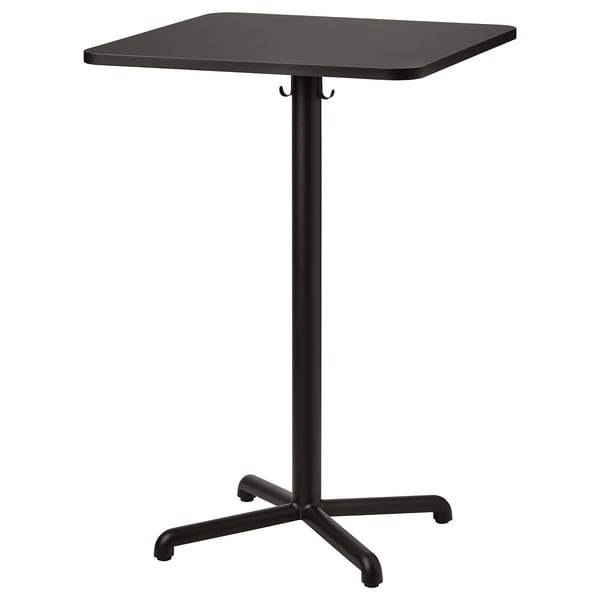 STENSELE black square bar table a slim, stable design with four-legged aluminium base, perfect for small spaces, includes hooks for hanging.