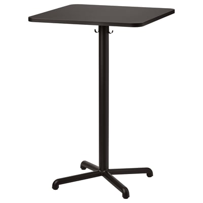 STENSELE black square bar table a slim, stable design with four-legged aluminium base, perfect for small spaces, includes hooks for hanging.