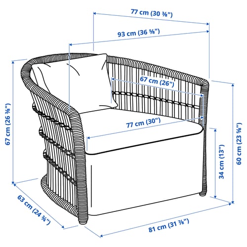 Illustration with measurements for the product: STOCKHOLM 2025.