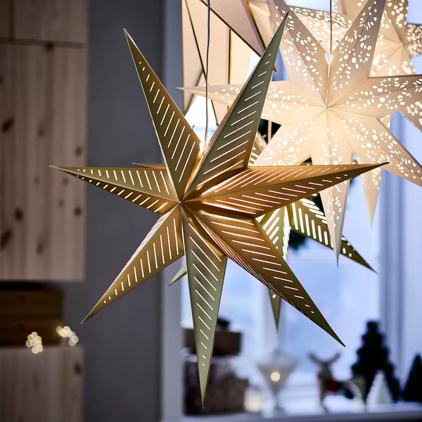 STRÅLA Lamp shade, brass color/stripe, 90 cm