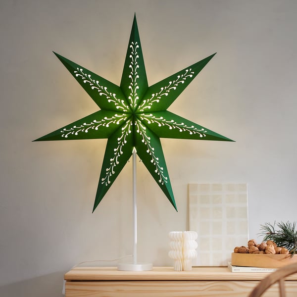 STRÅLA Lamp shade, paper star/green white, 70 cm