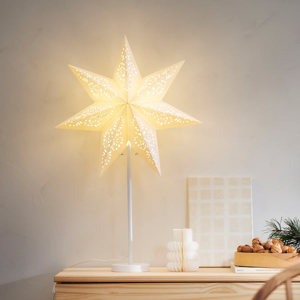 STRÅLA Lamp shade, paper star/lace white, 48 cm
