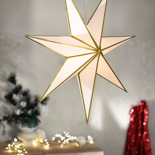 STRÅLA Lamp shade, paper star/white gold, 70 cm