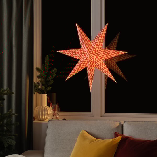 STRÅLA Lamp shade, red/white, 70 cm