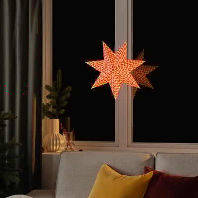 STRÅLA Lamp shade, red/white, 48 cm