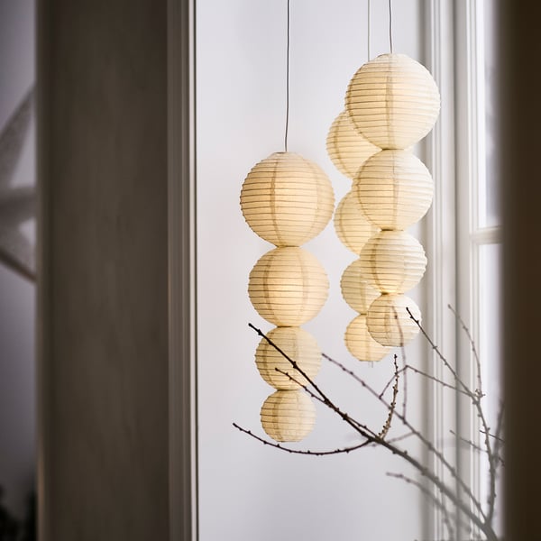 STRÅLA LED decorative pendant lamp, ball battery operated/white