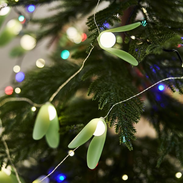 STRÅLA LED lighting chain, mistletoe battery operated/green, 2.80 m