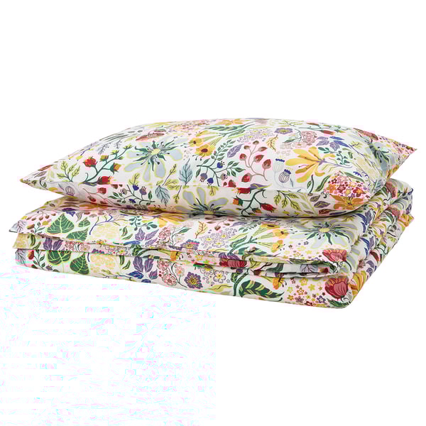 STRANDLUMMER Comforter cover and pillowcase, multicolor/floral pattern, 150x200/50x80 cm
