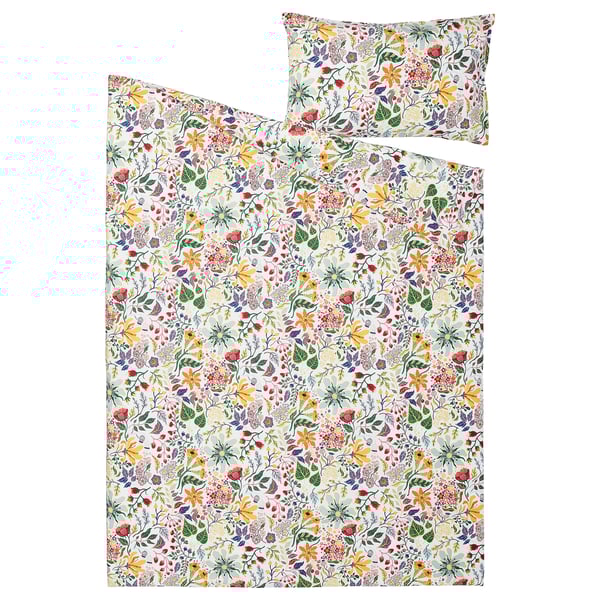 STRANDLUMMER Comforter cover and pillowcase, multicolor/floral pattern, 150x200/50x80 cm