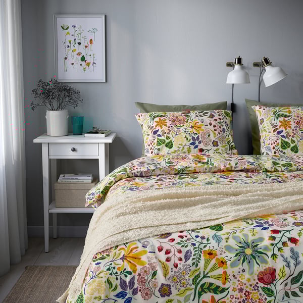 STRANDLUMMER Comforter cover and pillowcase, multicolor/floral pattern, 150x200/50x80 cm
