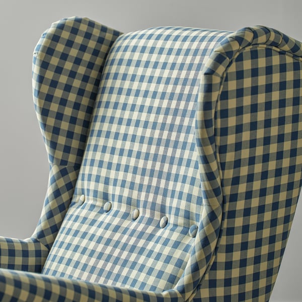 STRANDMON Wing chair with ottoman, Sulviken blue/beige