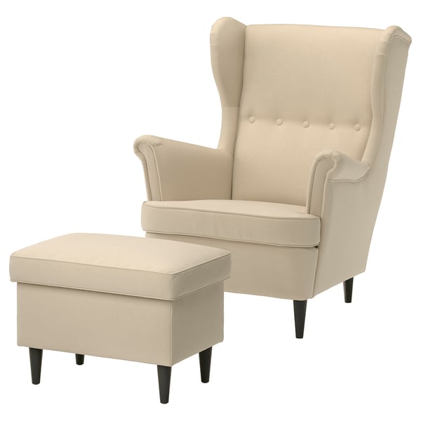 STRANDMON Wing chair with ottoman, Tommaboda deep beige
