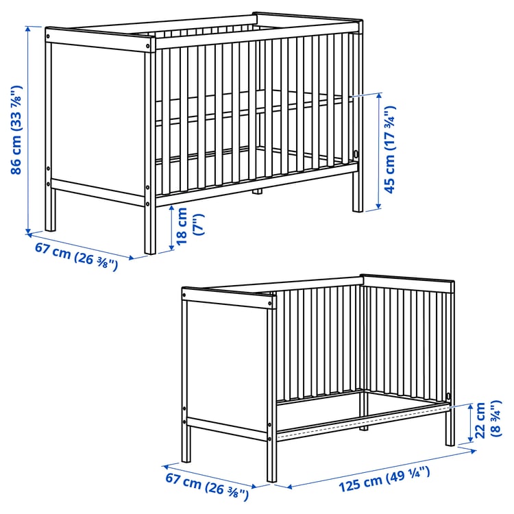 SUNDVIK crib, gray, 60x120 cm (235/8x471/4") IKEA