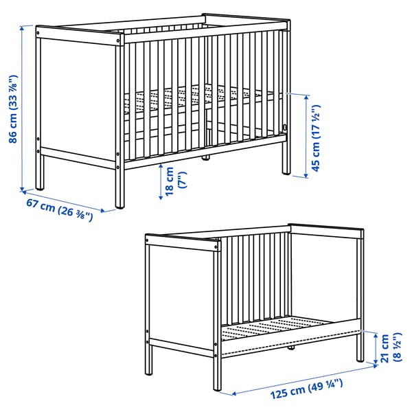 SUNDVIK Crib, white, 60x120 cm