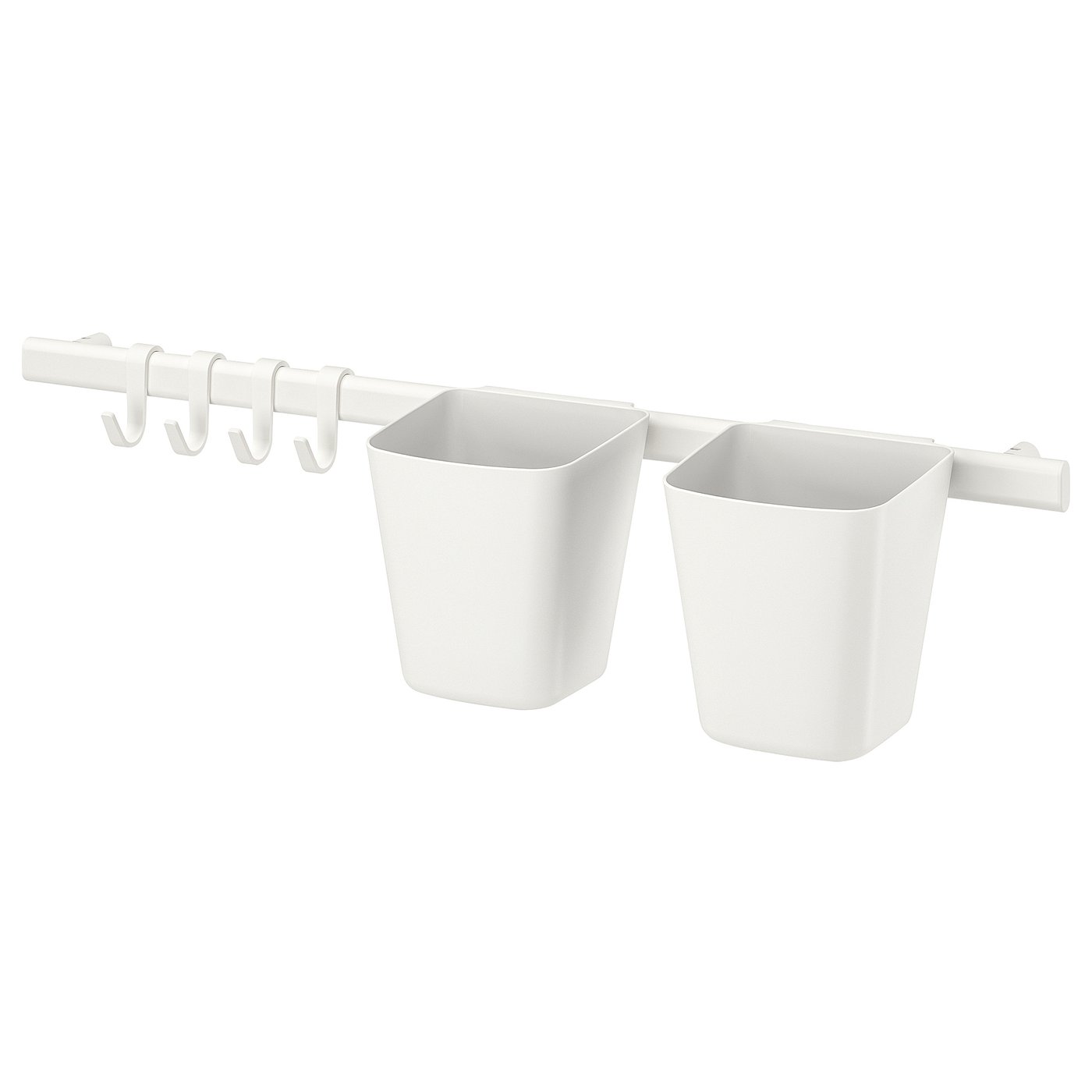 SUNNERSTA rail with 4 hooks and 2 containers, white IKEA