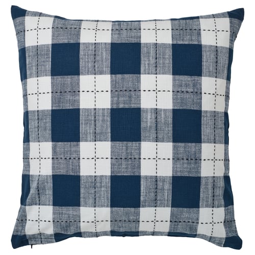 SVAMPFLY chequered cushion cover in dark blue & white, easy clean hidden zip, cosy traditional style.
