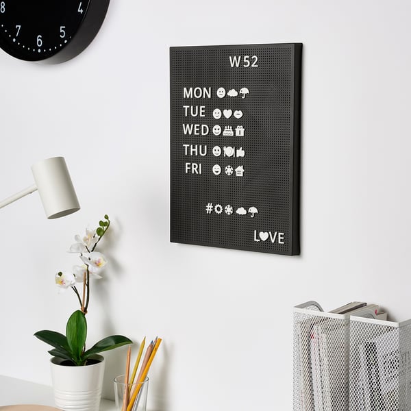 SVENSÅS Pegboard with letters, dark gray, 30x40 cm
