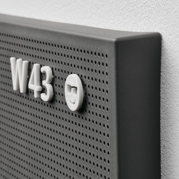 SVENSÅS Pegboard with letters, dark gray, 30x40 cm