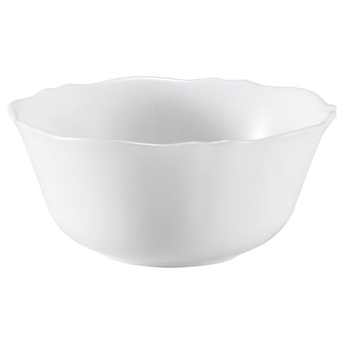 SVENSKMÅLLA white bowl, round shape with wavy edges, made of tempered glass, suitable for various dishes, elegant design.