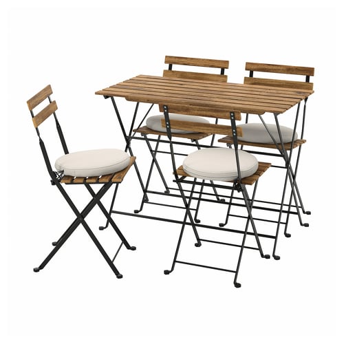 TÄRNÖ outdoor dining set - 4 folding chairs, light cushions, brown & black.