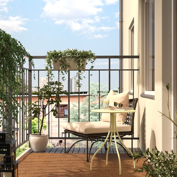 TÅNEBRO Side table, indoor/outdoor/pale yellow, 46 cm