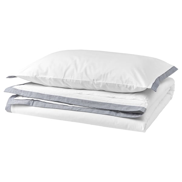 TÅTELSMYGARE Comforter cover and pillowcase, white/blue, 150x200/50x80 cm