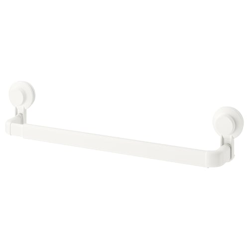 White TISKEN extendable towel rack, wall-mounted with suction cups, sleek, modern design.