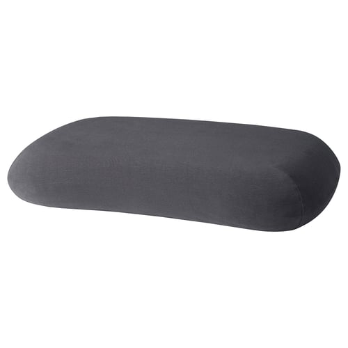 Dark grey, oval-shaped TÖCKENFLY pillow with soft cotton and elastane fabric.