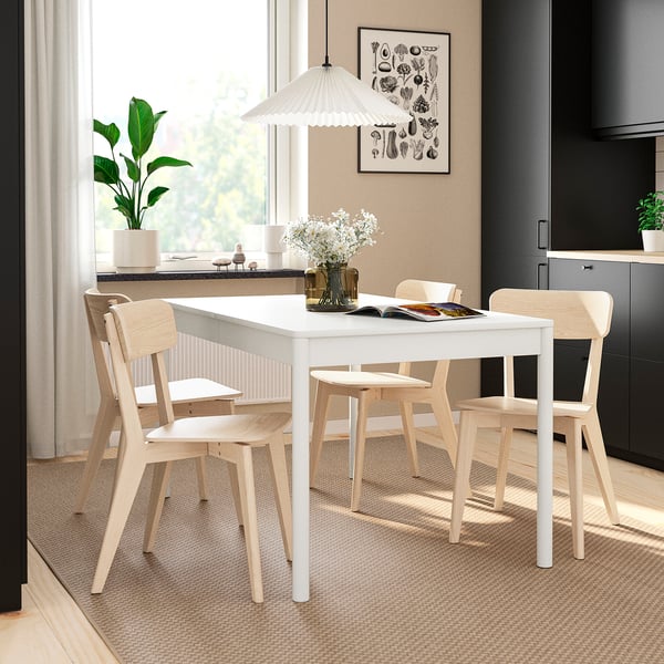 TONSTAD / LISABO Table and 4 chairs, off-white/ash, 140/196x85 cm