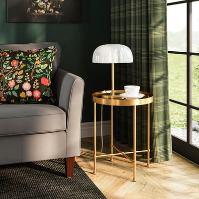 TORSJÖ Side table, gold effect/glass, 45 cm