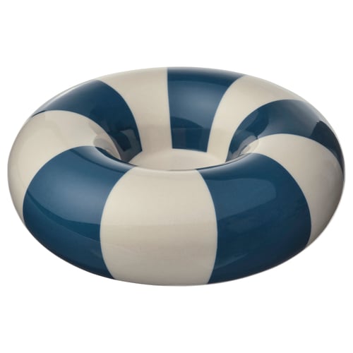 TRÄDSTAM Tealight holder, dark blue/white, 4 cm