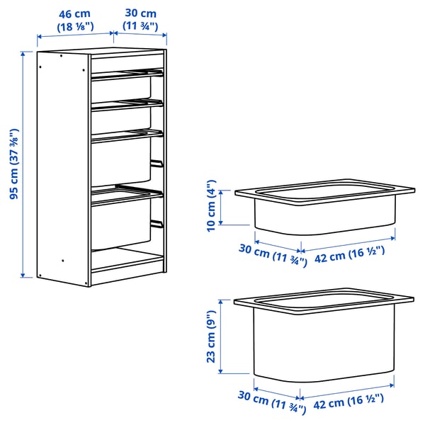 TROFAST Storage combination with boxes, white/white, 46x30x95 cm