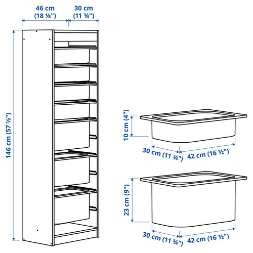 Illustration with measurements for the product: TROFAST.