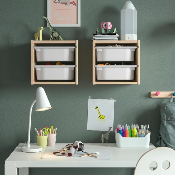 TROFAST wall storage, light white stained pine/white, 32x21x30 cm (125