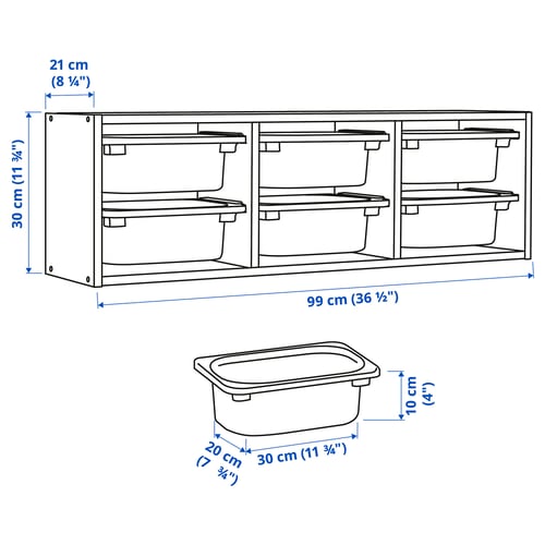 Illustration with measurements for the product: TROFAST.