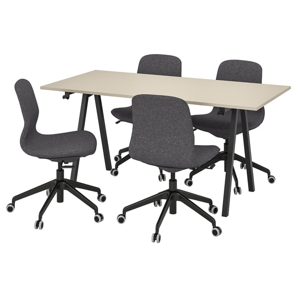 TROTTEN / LÅNGFJÄLL Conference table and chairs, beige anthracite/dark gray, 160x80 cm