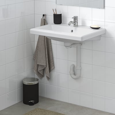 TVÄLLEN Sink with water trap, white, 64x43 cm