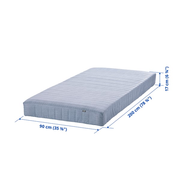 VADSÖ Spring mattress, extra firm/light blue, 90x200 cm